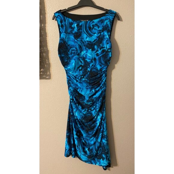 Jones NY Dress Cobalt Blue Black 10 Stretch Sheath Sleeveless Career Church NEW - Picture 5 of 6